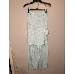 Kate Spade New York Charmeuse Cami Pajama Set Strands Of Pearls Aqua XL NWT